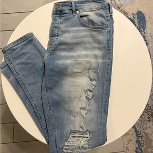 boohooMAN Men’s Light Wash Distressed Skinny Jeans 34x30